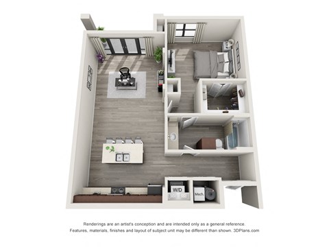 Floor plan for 1 bed, 1 bath, 973 sqft
